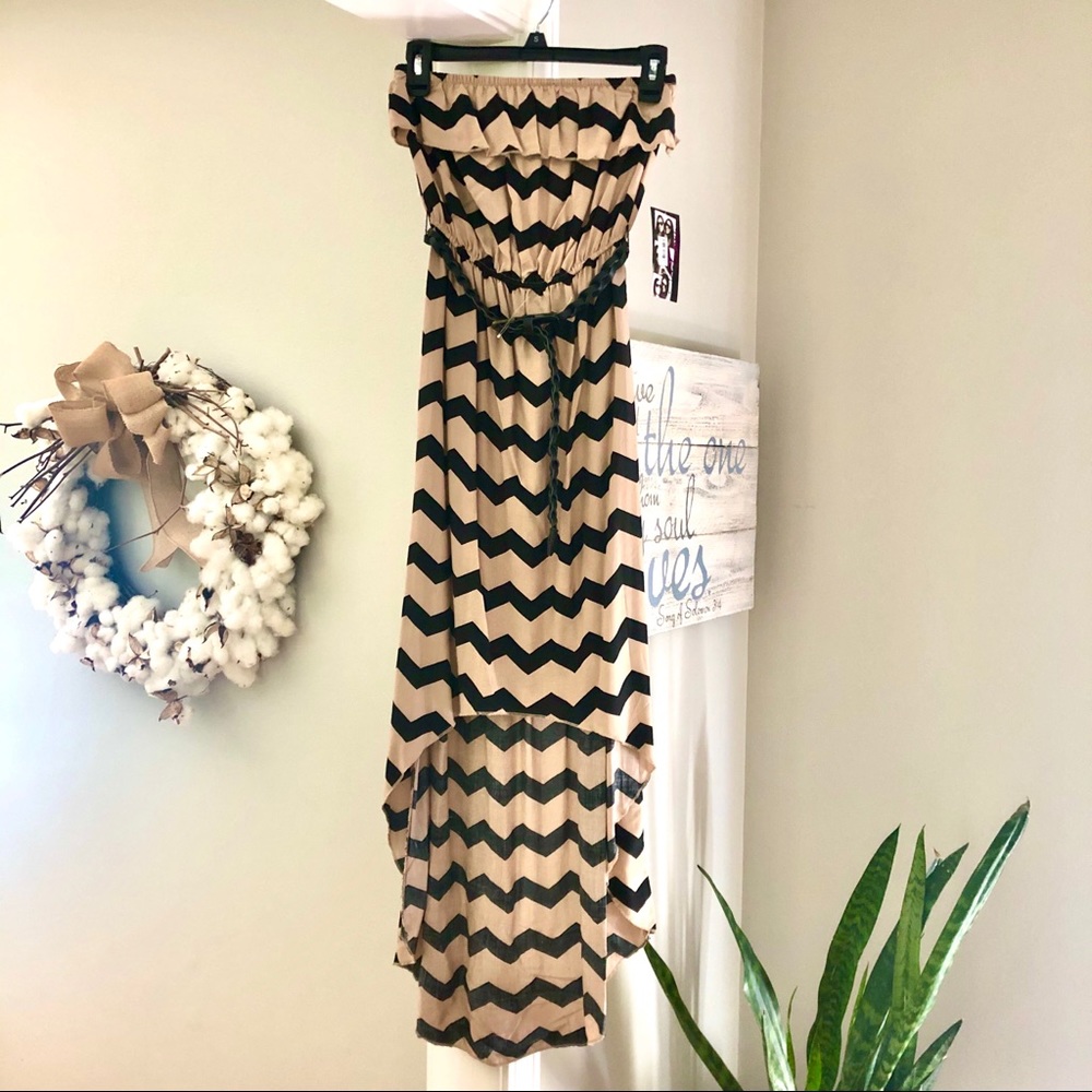 Trixxi Strapless Chevron High Low Dress